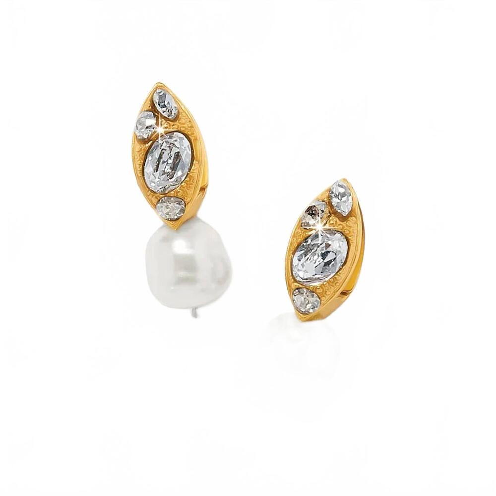 NEW BRIGHTON trust your journey pearl drop earrings in gold